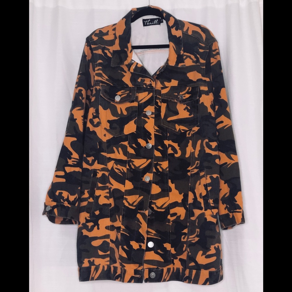 Midi Style Orange Camo Denim Jacket
